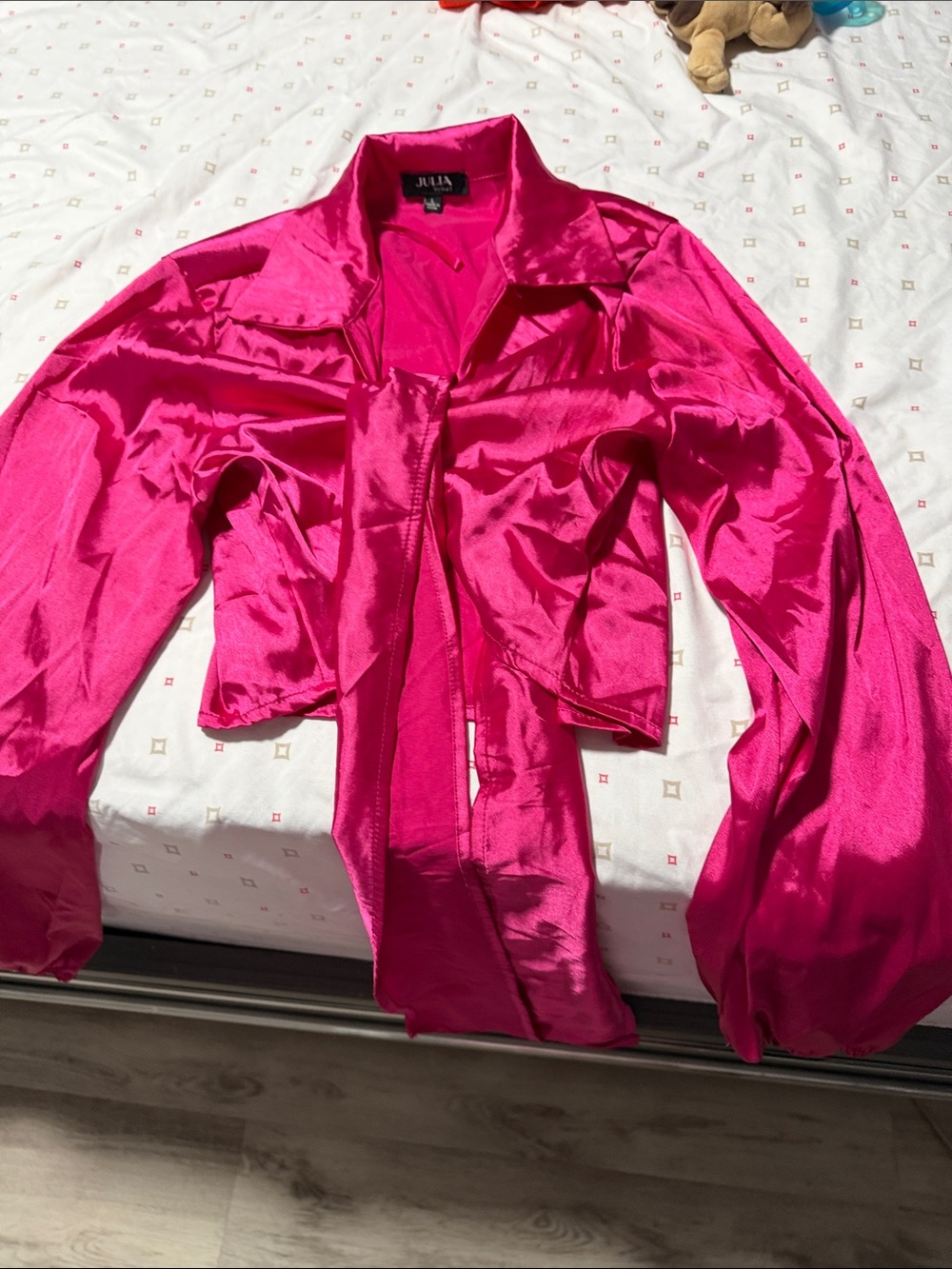 Othr Vibrant Hot Pink Satin Long-Sleeve Crop Top